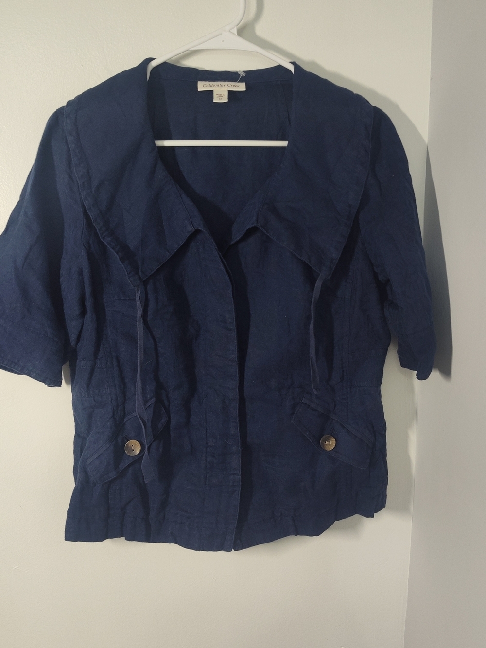 Coldwater Creek Navy Linen Short-Sleeve Jacket #340